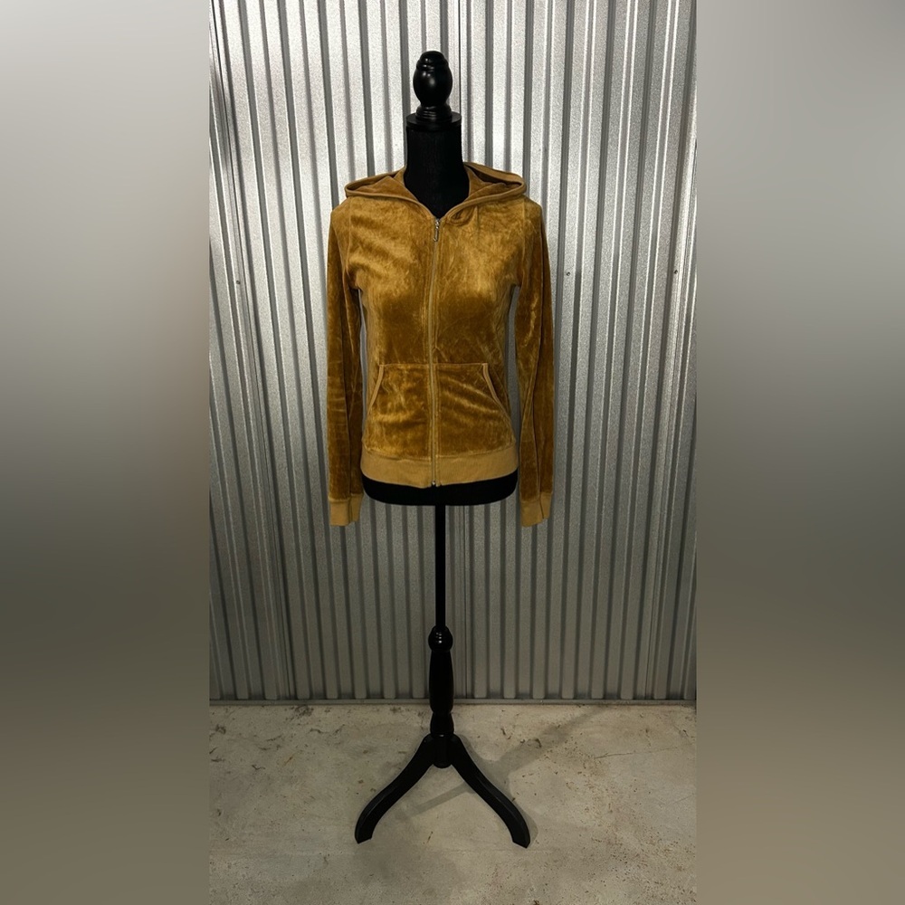 Women’s Juicy Couture Tan Velour Cotton Long Sleeve Jacket Designer Size Large